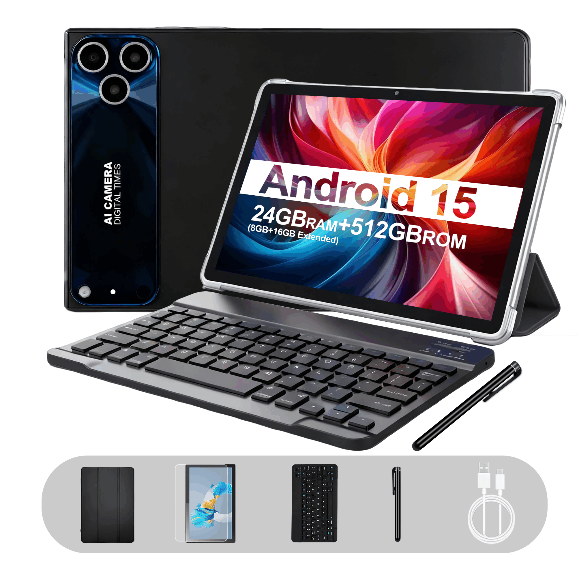 5G Tablični Računalnik, 10,1-palčni IPS zaslon, 24GB RAM + 512GB pomnilnik, 6000mAh baterija, 16MP zadnja kamera, WiFi 6, Type-C polnjenje