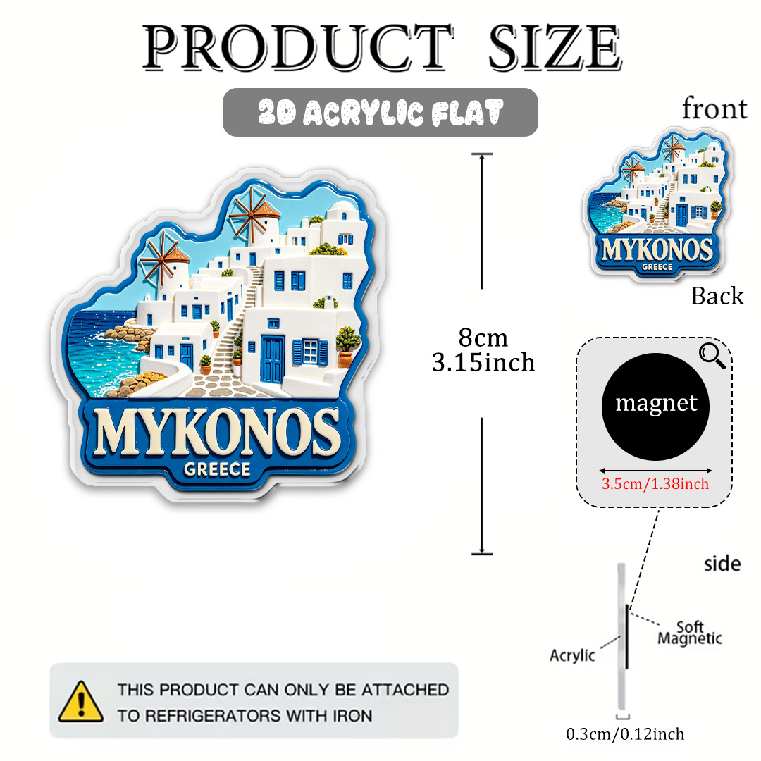 TEMU 1pc Greece Magnet Suitable For Home, Kitchen, Office Decor - Greek Island Themed Fridge Magnets With Iconic Buildings, Acrylic Collectible