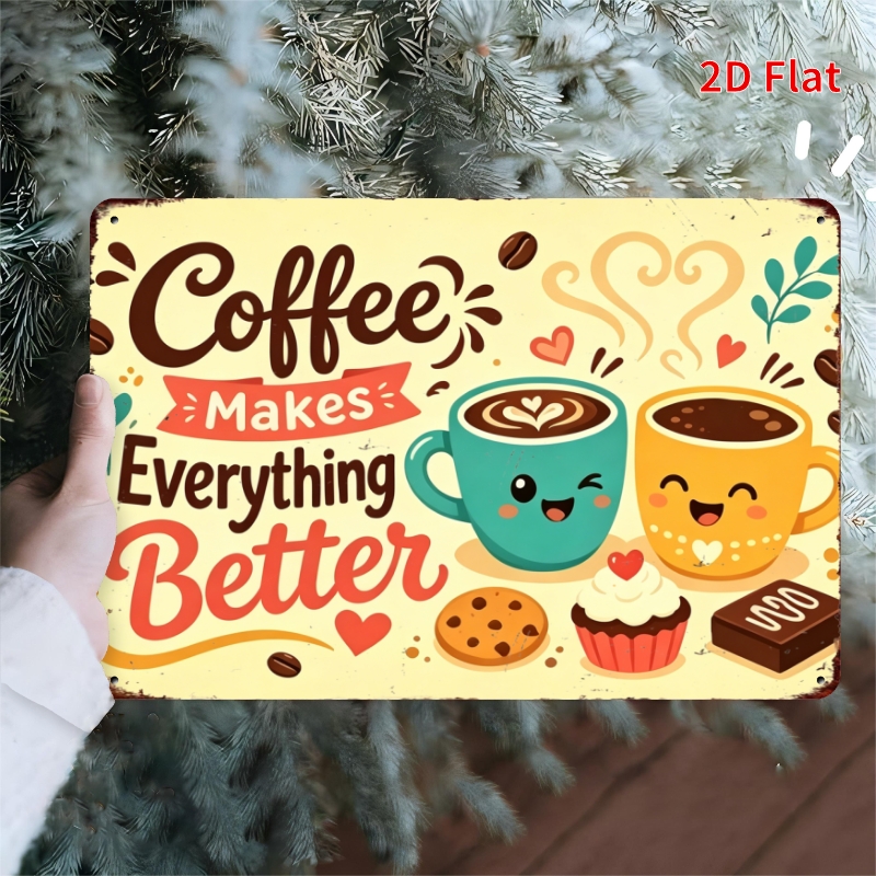 TEMU 2d Flat, Decorative Sign 2d Flat, [2dflat]1pcs- 7.87x11.81inch- Vintage Rectangular Metal Tin Sign Coffee Makes Everything Better Cute Coffee