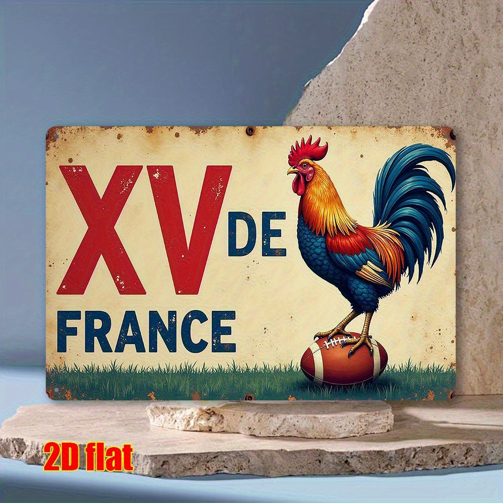 TEMU Plaque décorative en bois 2D plate 1pc Rétro Équipe de française - Coq XV français Décor mural en bois, Ornement commémoratif de sport rétro,