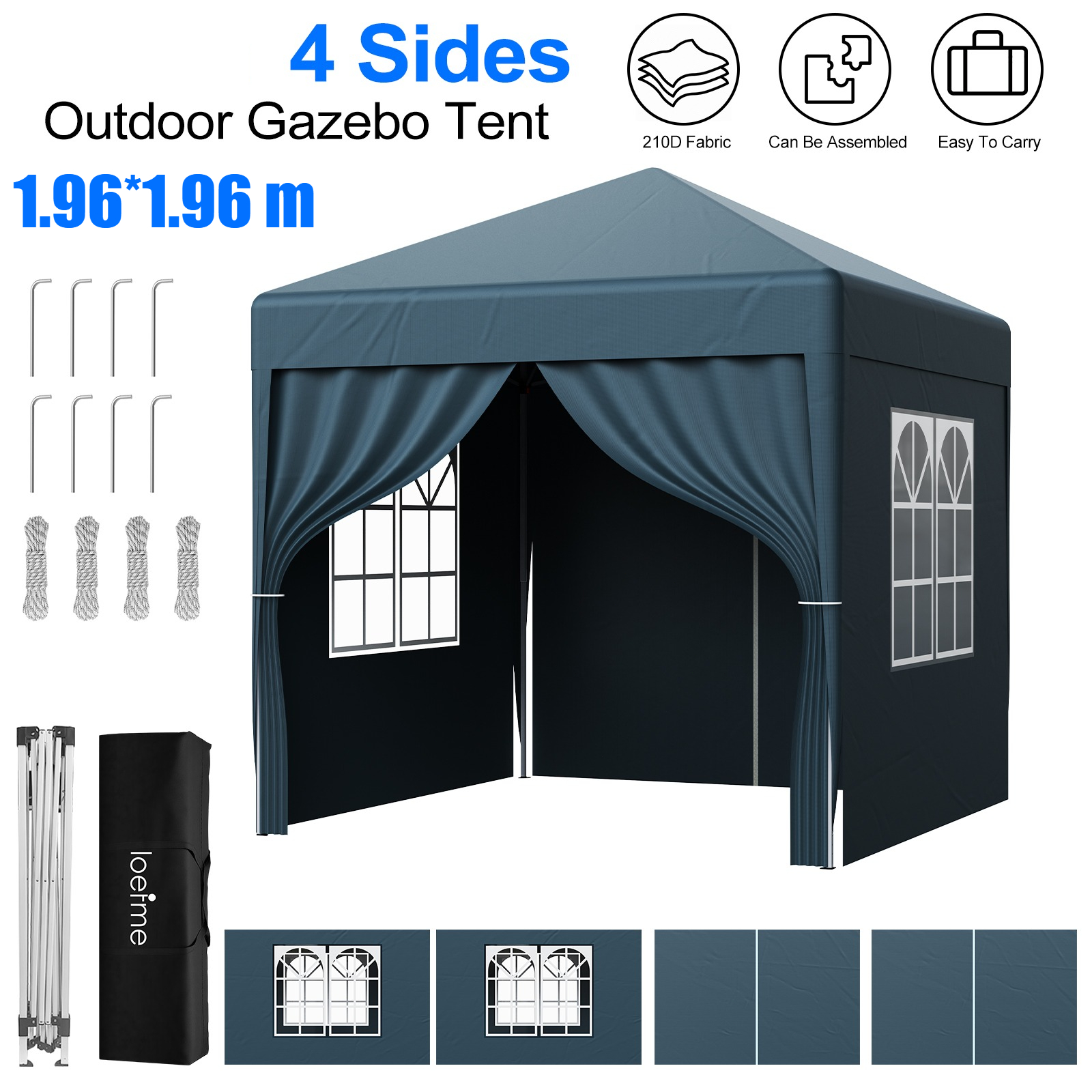 1pc, Folding 1.96*1.96 M With 4 , Party Tent, Carport, Uv Protected, Height Adjustable, With Carry Bag, For Outdoor Garden Camping Outdoor Storage, For Car, Bike