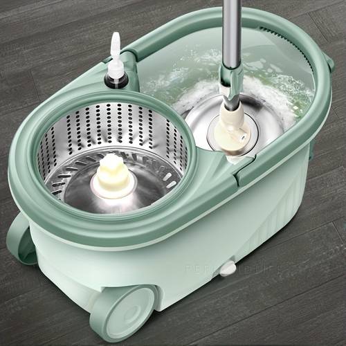 1 set automatic spinning mop bucket with rotating head ergonomic handle wet dry floor cleaner for hardwood laminate tile floors hands free mopping system with storage shelf for home commercial use ideal for lazy person cleaning cleaning supplies not included sturdy construction busy