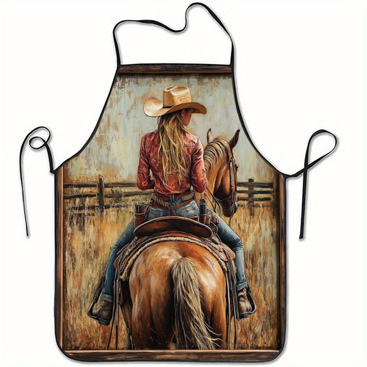 TEMU 1pc Tablier Imprimé Cheval Arrière Pour Femmes - Tablier de Cuisine Et de Cuisson En Polyester Manches, Léger Et Durable, Idéal Pour Et La