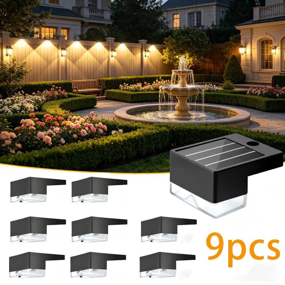 TEMU 9/16pcs Mini Solar Step Lights Small Rail Lights Outdoor Ip44 Solar Powered Yard Fence Lights, Garden Decorative Ambient Lights, Ideal Decor For
