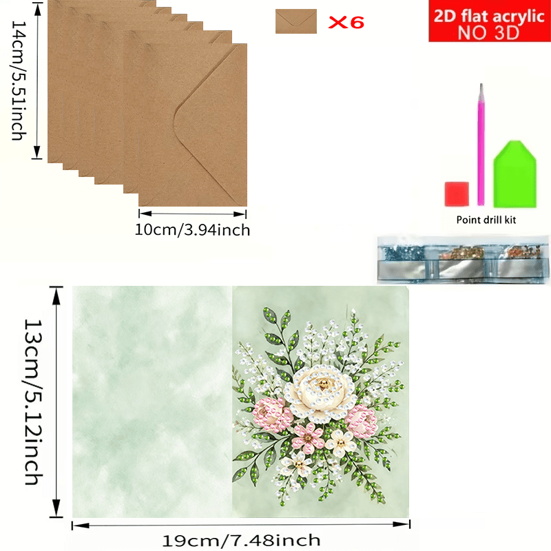 TEMU 6 stuks 2D Platte Print Originele Nieuwigheid stuks Set Nieuwe Irreguliere Diamant Schilderij Kit, Bloemmotief Kunstkaart - Irreguliere Gevormde