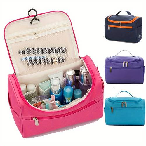 this travel makeup bag is from sturdy fabric and serves as a practical organizer for cosmetics featuring zippers suitable for all genders its a portable makeup case that 4 storage bags