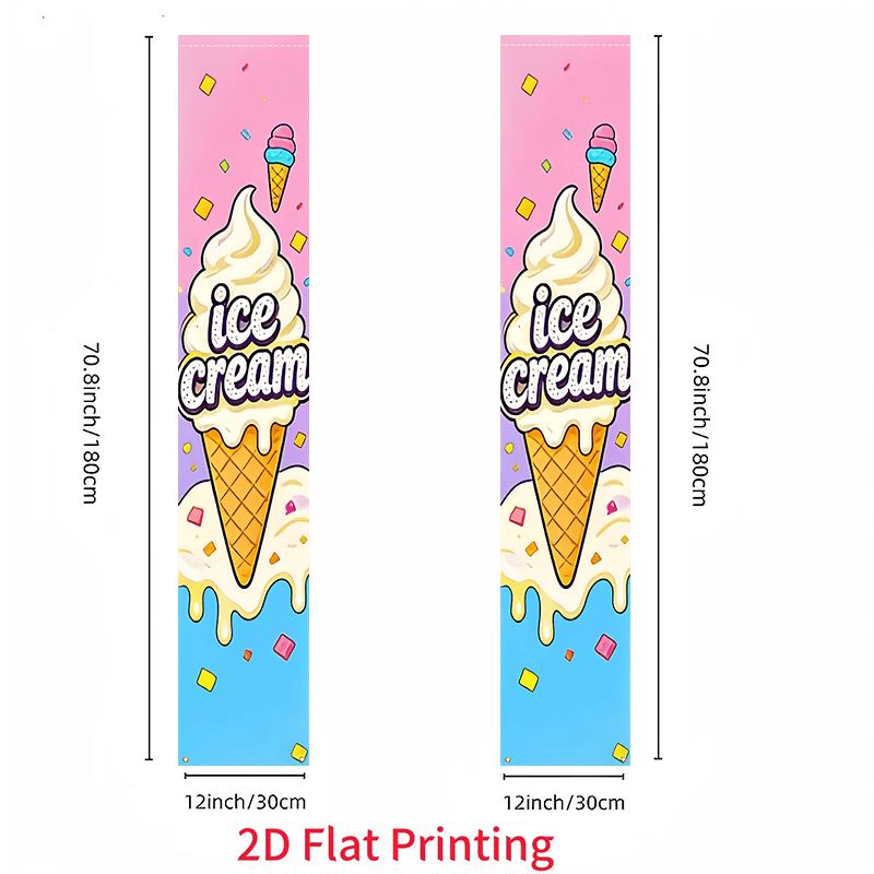 E-shop 2D-Flach, 2D-Flach 2 Stk., Eiscreme-Logo-Banner, Eiscreme-Muster-Design, geeignet für Ladenwerbung, Dekoration, Hängebanner-Flaggen,