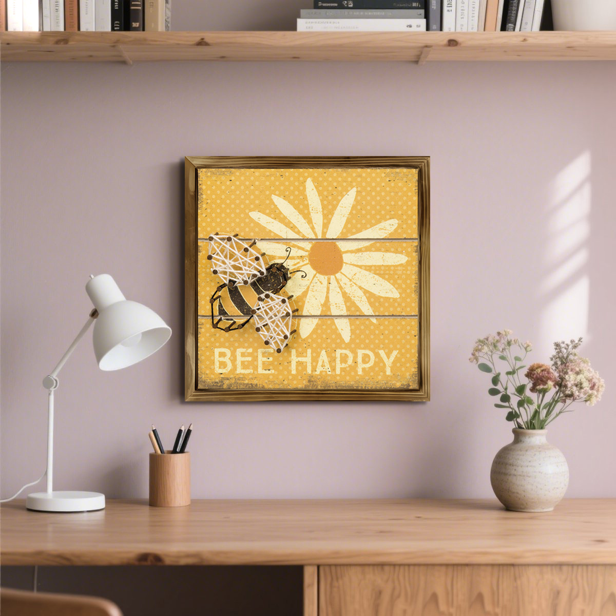TEMU Décoration murale rustique « » 2D plat, 1 pièce - Panneau en bois artificiel vintage avec abeille et marguerites, convient pour salle de bain,