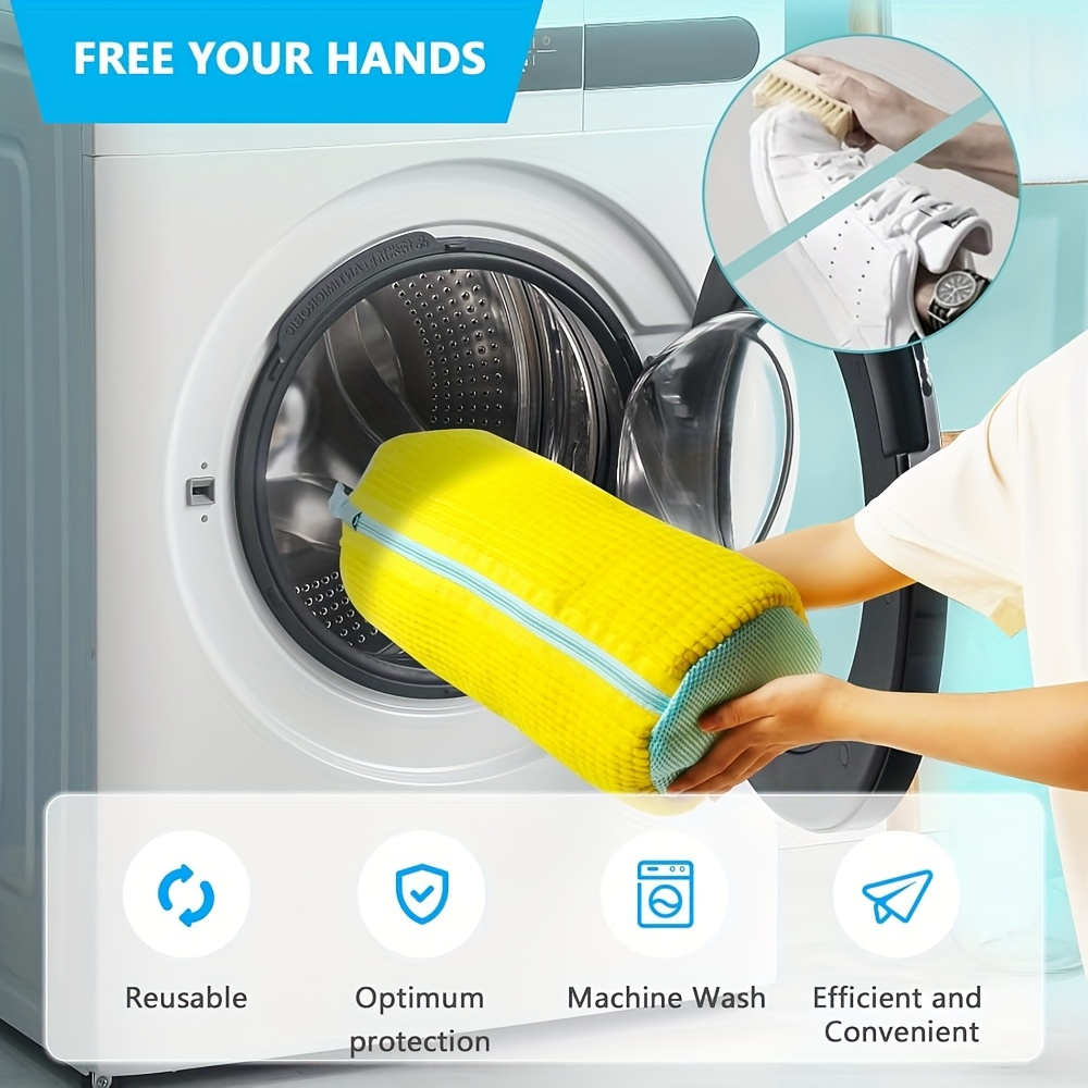 2 items 1 cleaning shoe 1 multifunctional shoe rack   in 3 colors yellow gray white durable zipper storage   mesh shoe is perfect for washing drying and   shoes and sneakers laundry bags Product details 0