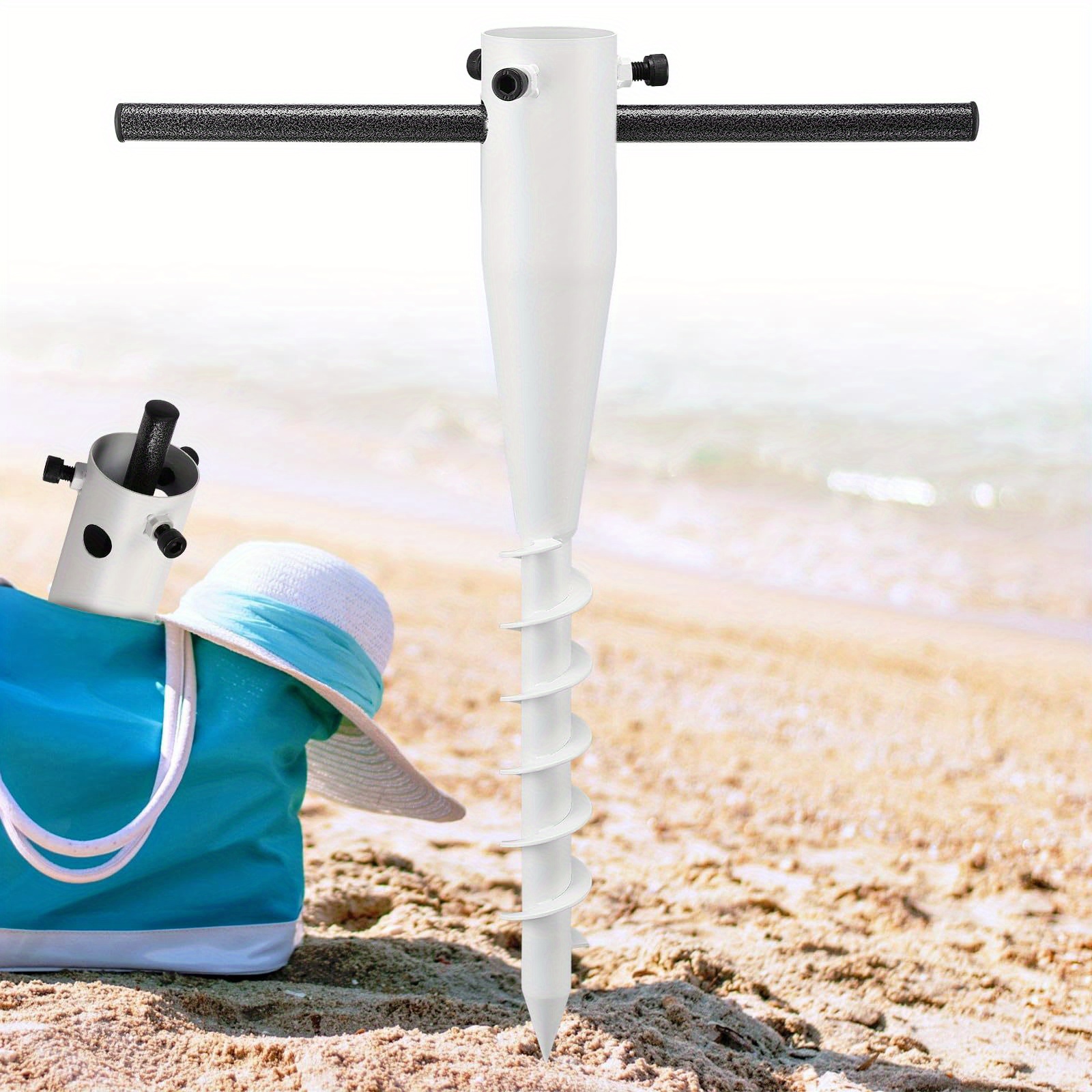 TEMU Heavy Duty Metal Beach Umbrella Anchor With 6-spiral Corkscrew Drill, Rust-proof Iron Construction, In-ground For 1.3"-2" Poles, Portable Holder