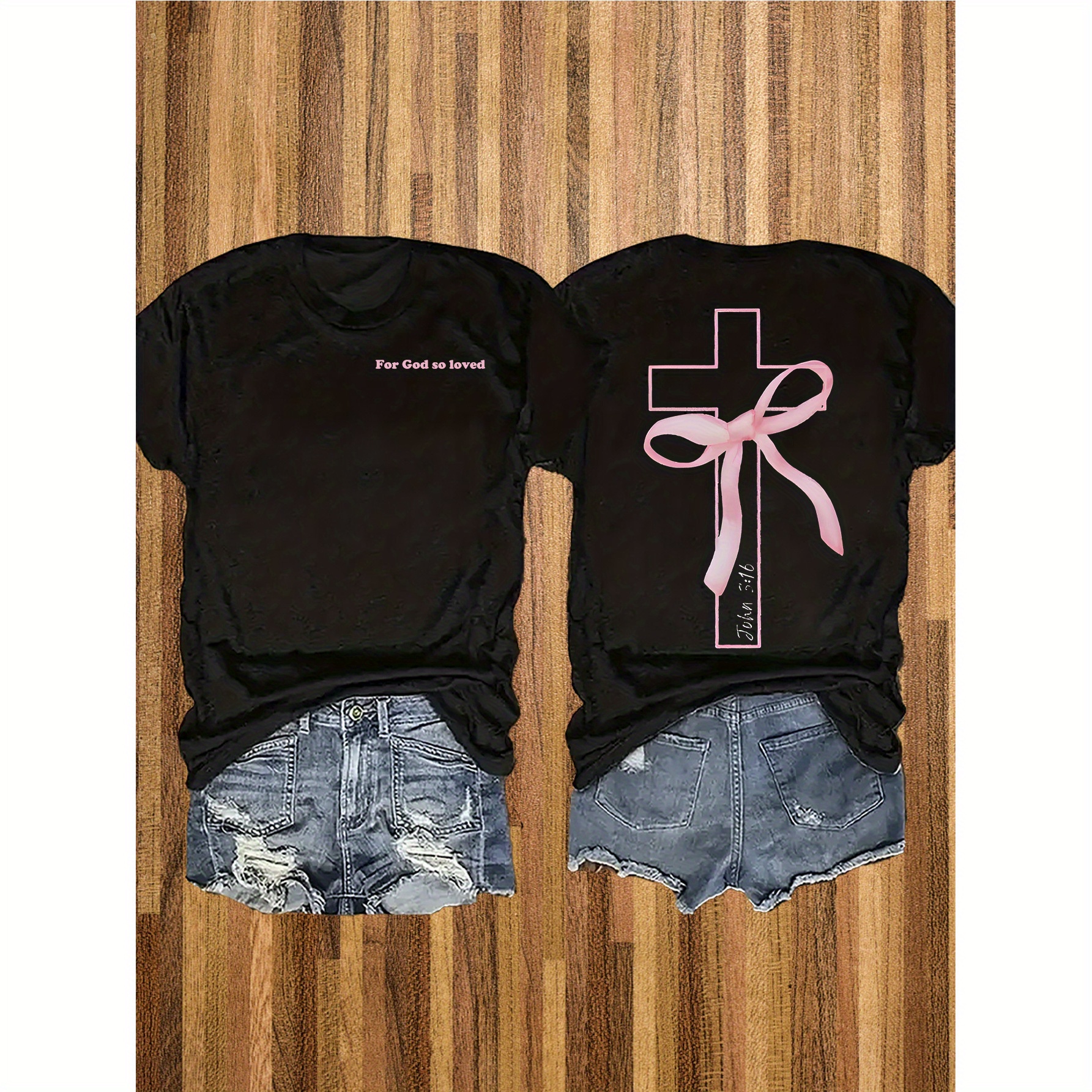 180g Because God is Loved Like This, Cross, Bowknot, Unique Women'S T-Shirt, 180g Pure Double-Sided Printed Round Neck Short Sleeve T-Shirt, Casual Printed T-Shirt, Fashion Single Piece