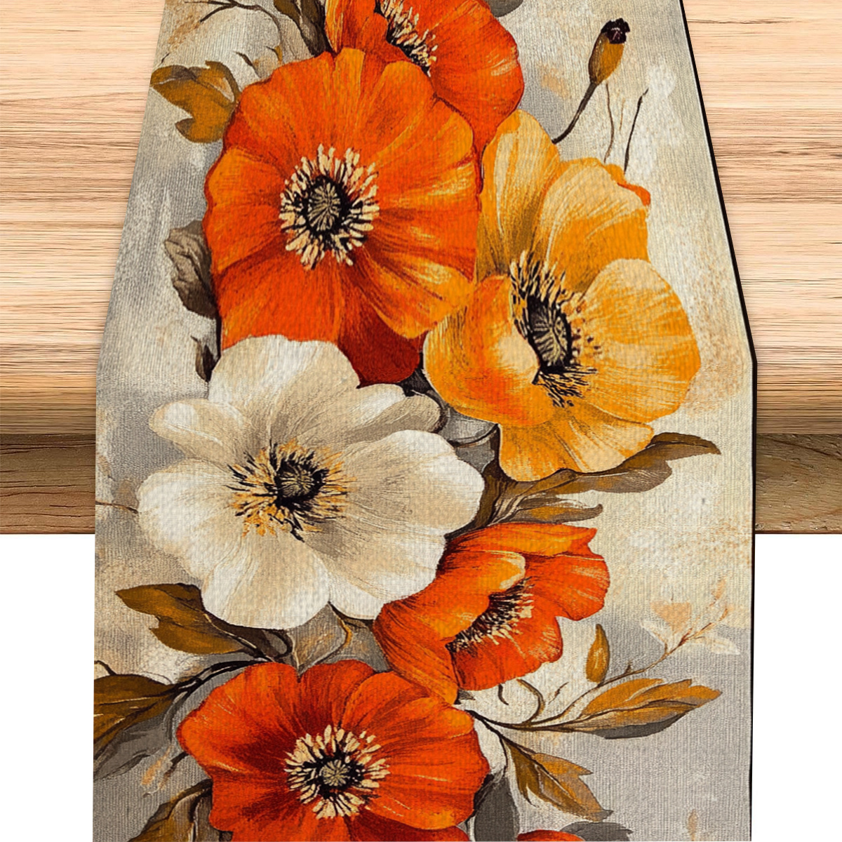 

Poppy Flower And Pumpkin Table Flag Natural Autumn Home Table Flag Suitable For Dining Table, Guest Table, Coffee Table Decoration