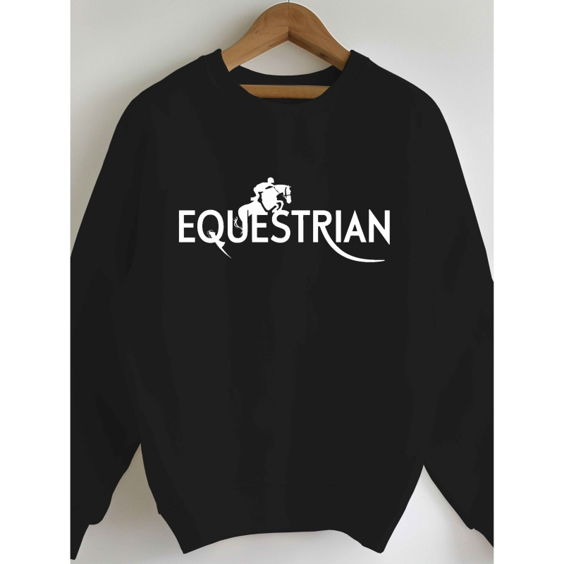 

Equestrian Horse Graphic Neck Sweatshirt - 100% Polyester Knit Fabric Casual Sweatshirt For Women, Geometric Pattern, Fall/winter Collection