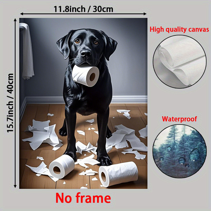TEMU 2d Flat, 2d Flat Canvas Prints, 1pc Fun Mural In 2d Flat Design - 12x16 Inches Unframed Humorous Bathroom Decor, For Dog Lovers, Canine-themed