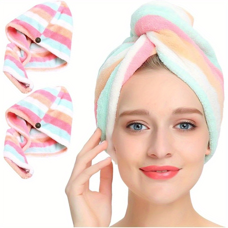 Toallas De Microfibra Para El Pelo - Pack 2 Con Turbante Y Botón