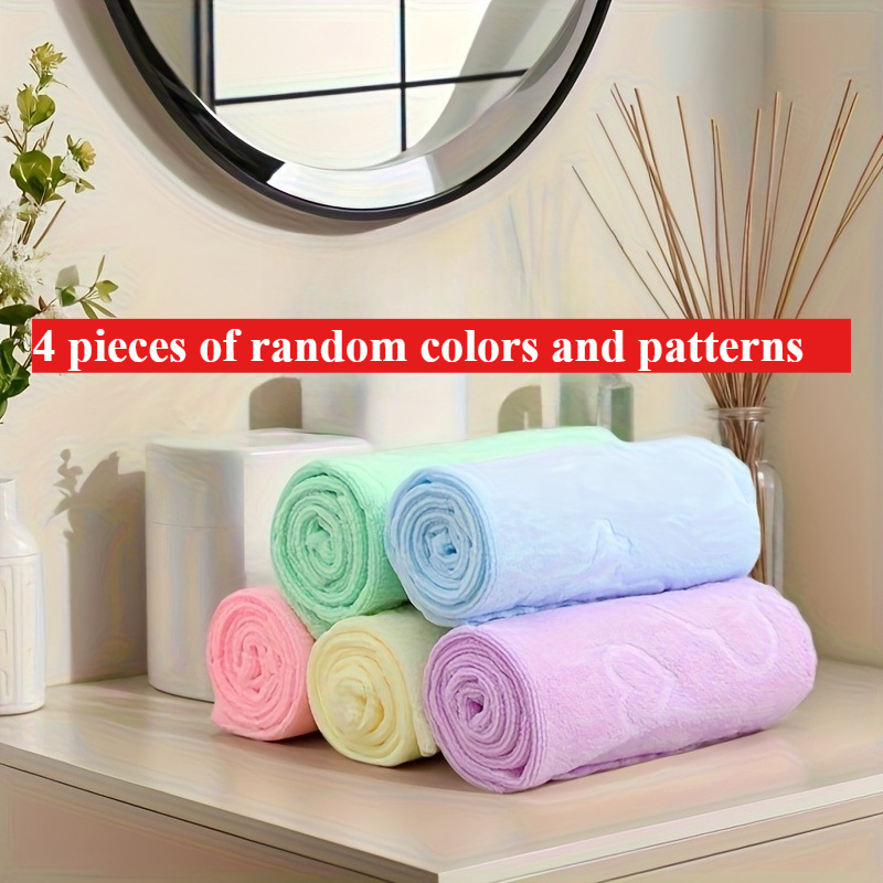 TEMU 4-pack Large Size 70cm X 30cm Cartoon Bear And Floral Embossed Towel, Soft, Absorbent, And Quick-drying Hand Towel, Suitable For Men And Women,