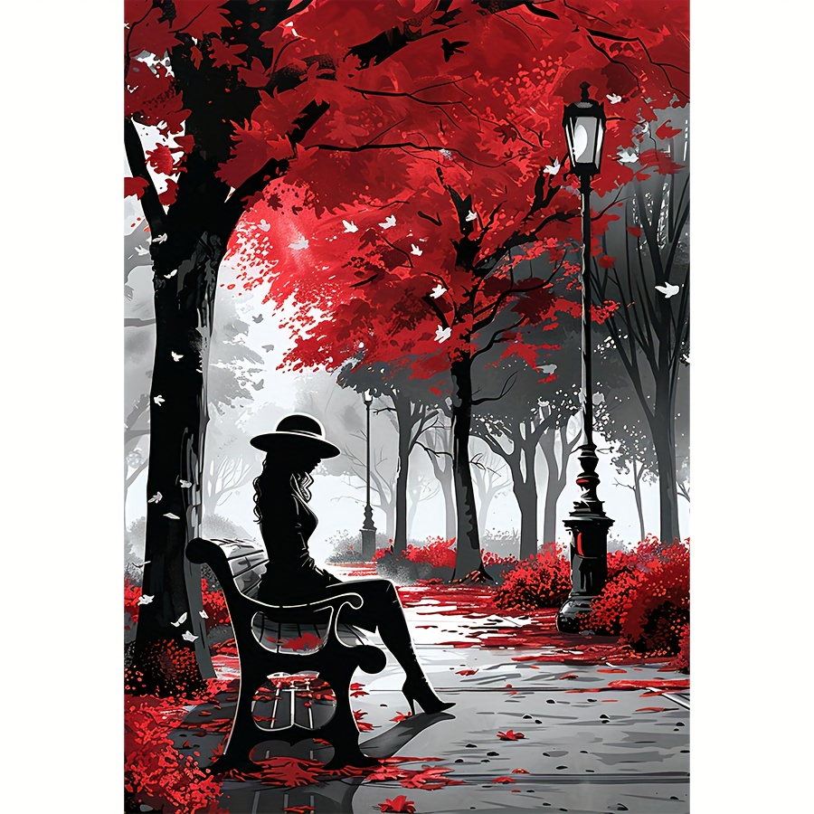 TEMU 1pc 5d Diy Diamond Painting Kit, Autumn Women Theme, Round , Canvas Material, Beginner Handmade Craft, Landscape Mosaic Making, Home Decor,