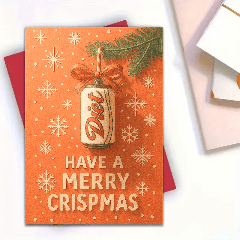 TEMU 1 Carte de vœux + 1 Enveloppe. Carte de Noël ornementale Diet Coke de style vintage pour amis ou famille — Fond orange avec de neige et branche