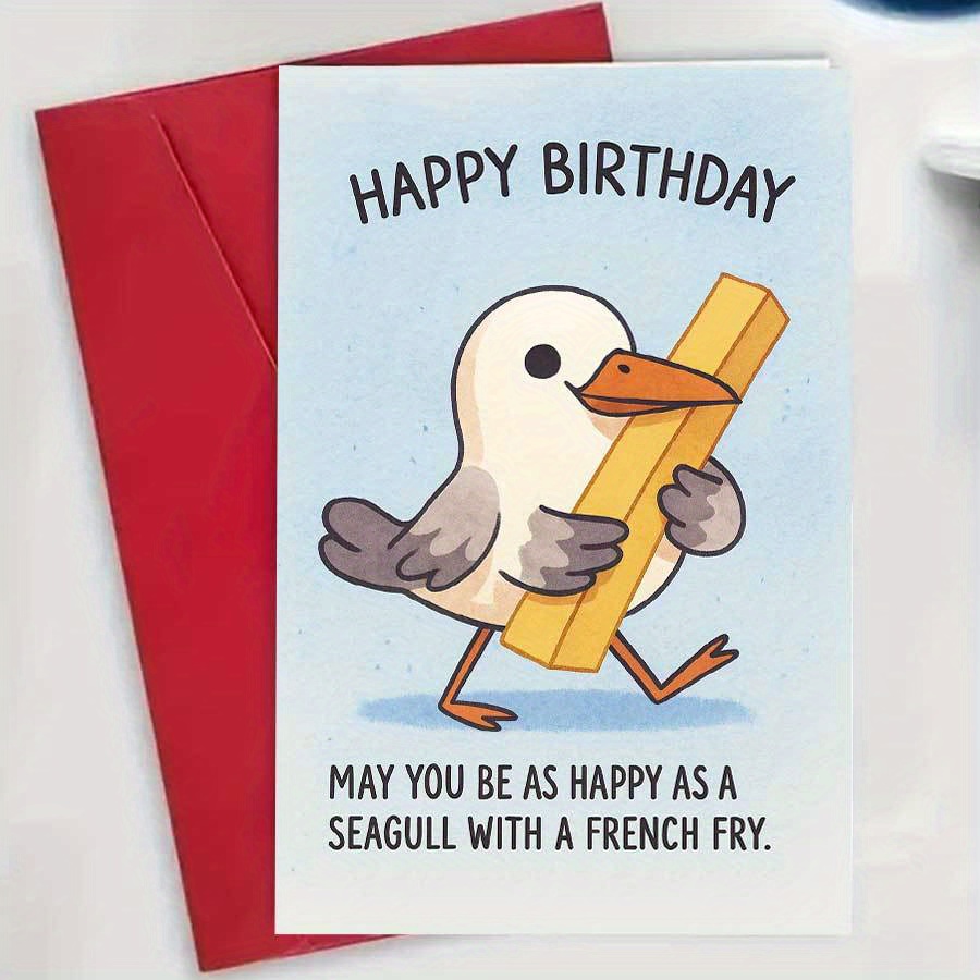 TEMU 1PC Carte d'anniversaire amusante avec un tenant une friture parfaite pour amis, famille ou collègues, ajoutant joie et humour aux célébrations