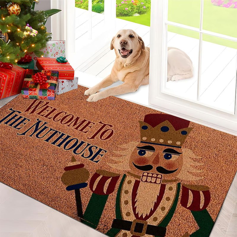 TEMU 1pc Indoor Entrance Welcome Doormat Nutcracker Soldier Print Flannel Non-slip Comfortable Easy To For Bedroom Living Room Or Home Decor Door Mat