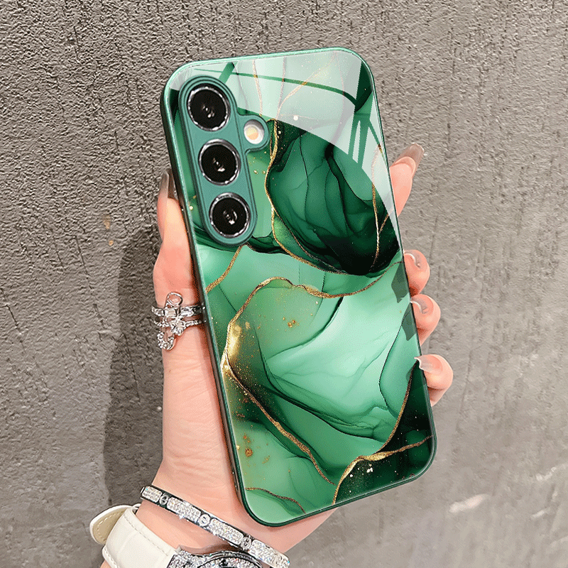 TEMU Phone Case - Dark Green Fluid Texture Pattern Glass Phone Case For Galaxy
