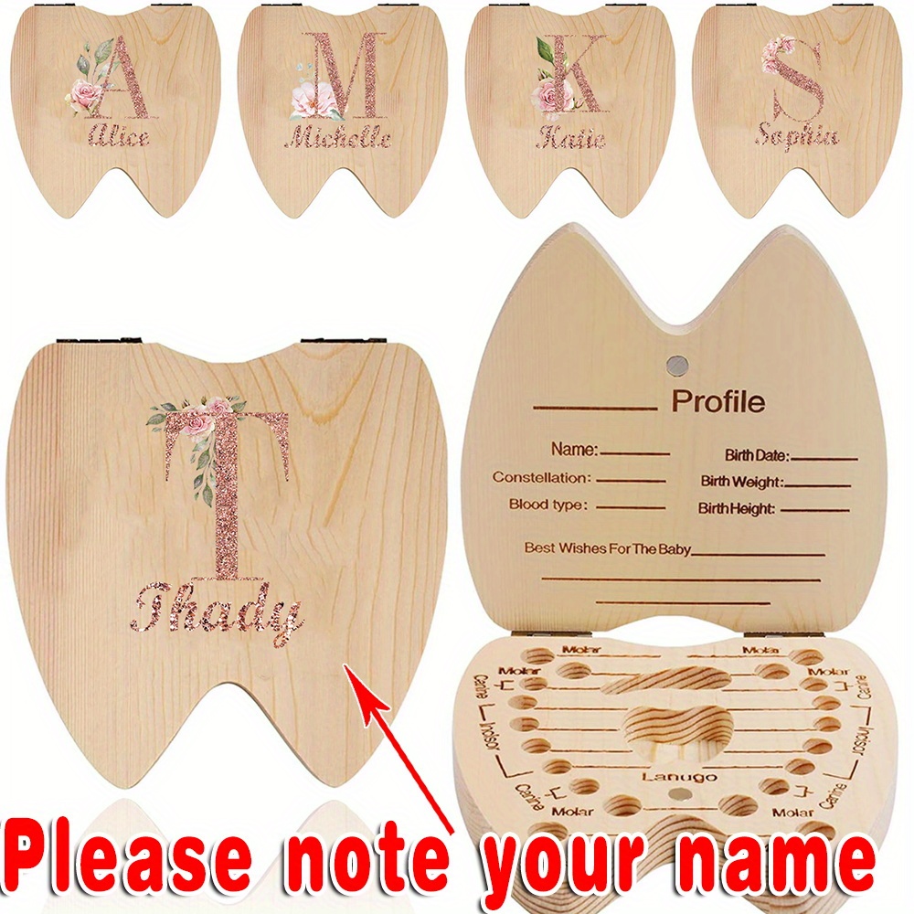 

Customized Name Wooden Tooth Box Lost Teeth Saver Case Organizer Keepsake Cord Box Holder For 20 Corresponding Multifunctional Souvenir Recording Teeth Information With Name Customiz Personalized Diy