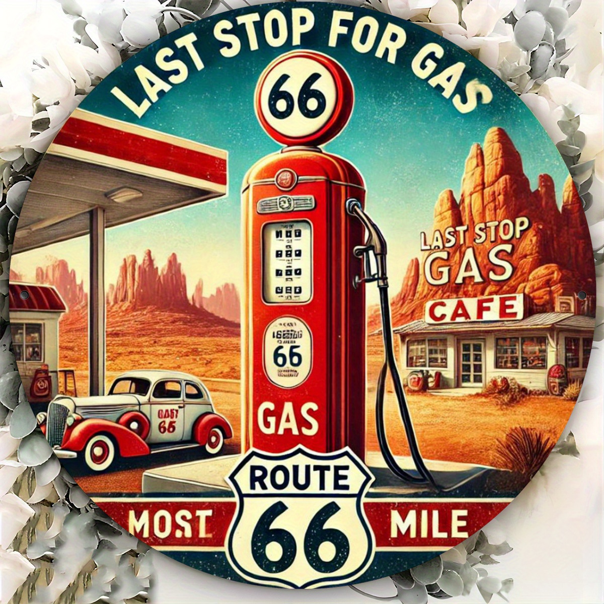 TEMU 2D Plat - Plan 2D, 1pc de Décoration Murale Métallique Station-Service Route 66 Vintage - Décoration Nostalgique Station-Service Route 66 pour