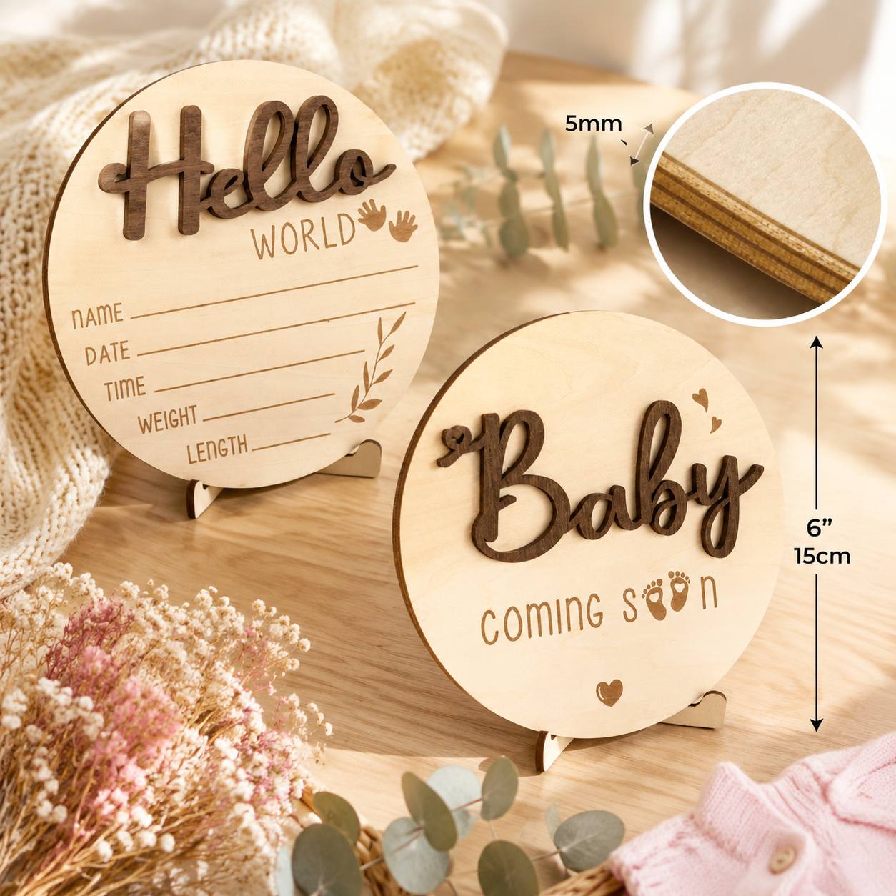 TEMU Wooden Monthly Milestone Cards Double-sided Calendar Record Birthday Memorial Wood Sign Wall Hanging Pregnancy Decor
