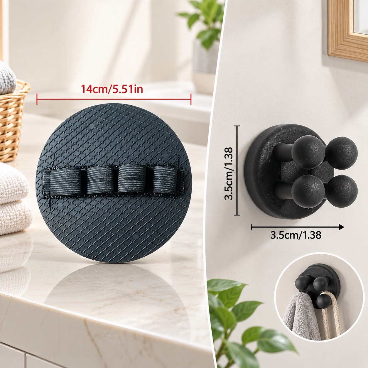 3pcs Black Loofah Bath Scrubber Set with Hook
