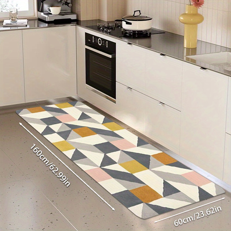 TEMU 1 pieza, Tapete antideslizante de poliéster con de rombos geométricos coloridos, Tapete resistente al , para cocina, , porche, - Lavable a