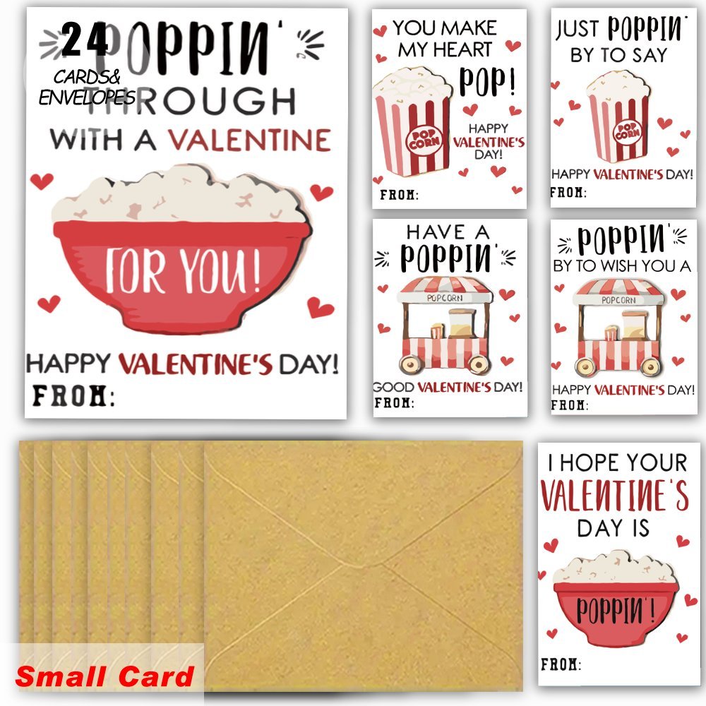 

Set Of 24 Popcorn-themed Valentine's Day Cards, Ideal For Classroom Celebrations. Cards And , Making Great Gifts , , Or Anyone Special On Valentine's Day.