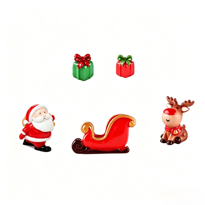 TEMU 5pcs Mini Santa Claus Statue, , Elk, Gift, For Snow Scene Decoration, Potted Plant Decor, Desktop And Window Display, Festive Atmosphere