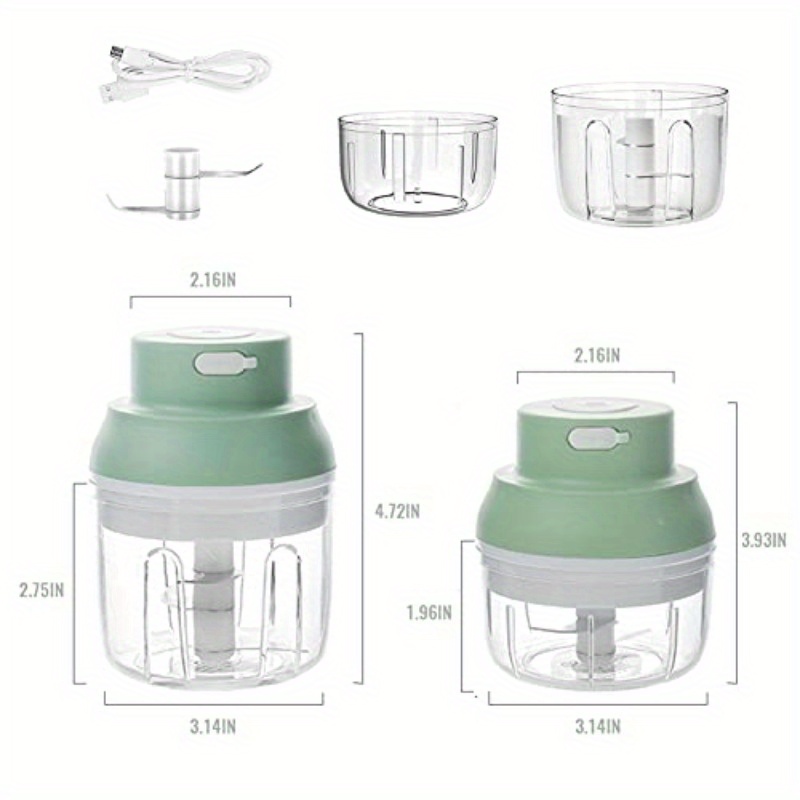 1-touch operation powerful electric mini food chopper with 8.45oz & 3.38oz bowls - 45w motor, 2-in-1  , usb-powered cordless-like operation, bpa-free & waterproof, 304 stainless steel blades, safety lock & induction system, compact & portable for garlic, meat, vegetables, food grinder (ideal for small kitchens, camping, travel) -   & easy-clean (usb-powered), manual vegetable chopper, big vegetable chopper Product details 2