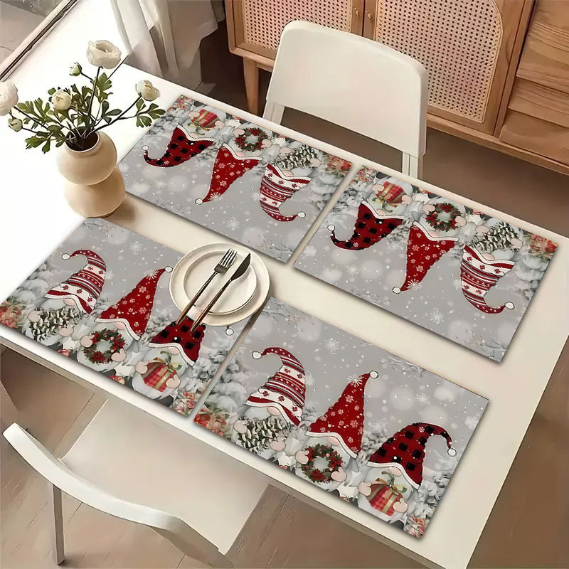 TEMU Set Of Placemats, Christmas Tablecloth And Placemat Set, Gray Dwarf Fantasy Snow Branch , Suitable For Kitchen, Dining Room, /wedding Decoration