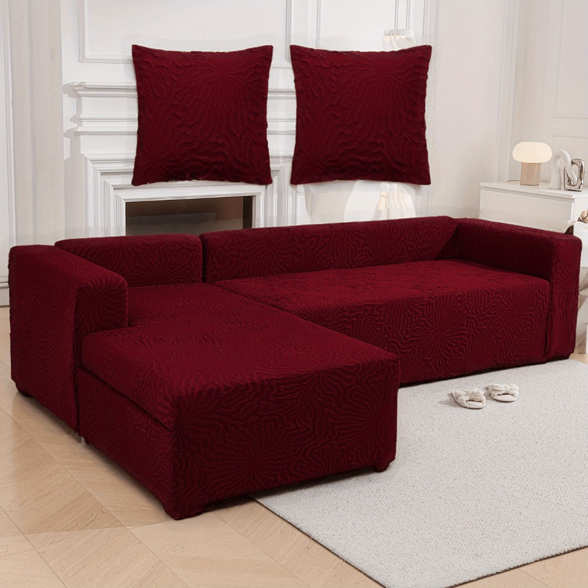 TEMU Topchances L-shaped Sunflower Sofa Cover With 2 Pillowcases, Durable Stretch Jacquard Fabric, Elastic Edges For 3 4 Seater , Room Daily Decor