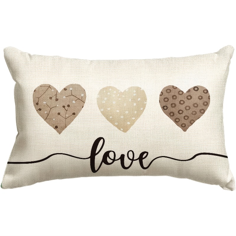 TEMU 2D Plat - 1pc Taie d'oreiller 2D Plat Imprimée 3-Heart Love, Housse de coussin Chaleureuse et Facile à Installer, Convient pour Canapé de
