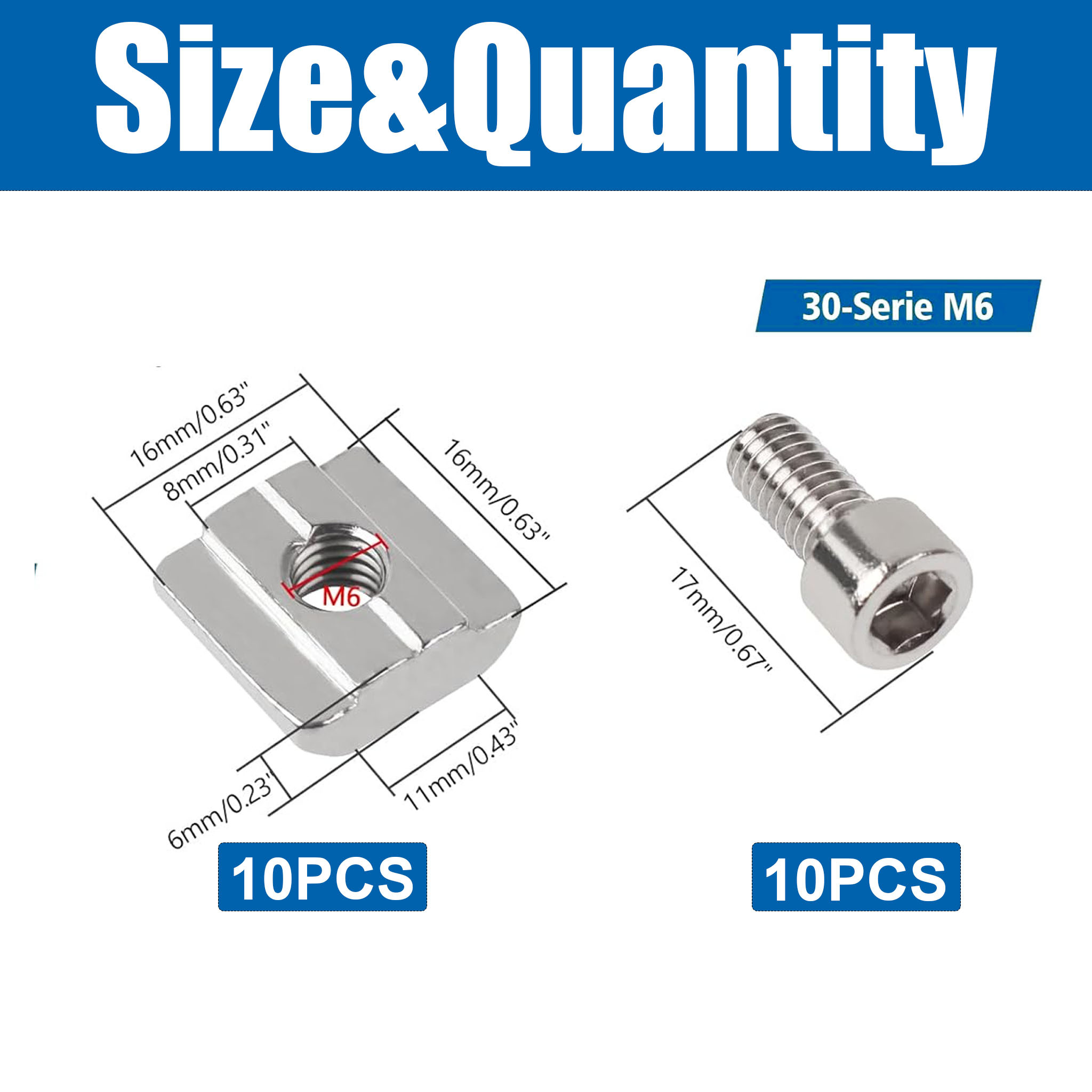 Image of 20pcs M4/m6/m8 Guide Rails And M8 30 Screws - M5 20 Series / M6 M8 30 Series - B-slot - Sliding Nuts - 304 Stainless Steel, Suitable For Aluminum Profiles - Slot Type
