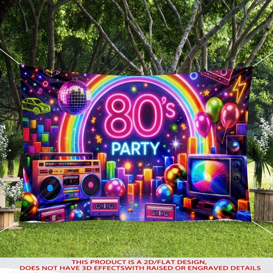TEMU 2d Flat, 1pc, 2d Flat, 80s Theme Party Decor Banner, Style Polyester Backdrop, Living Room Bedroom Garden Party Decorations, Ideal Photo Booth