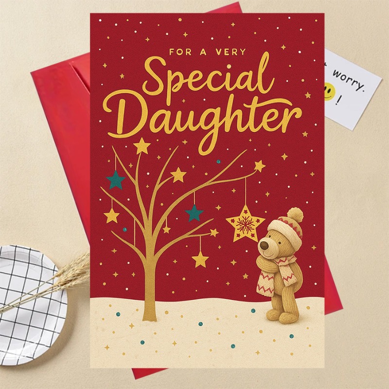 TEMU 1 Special Edition Christmas Card, Cute Little Bear Holiday Gift, Parent's Winter Festival Celebration Present