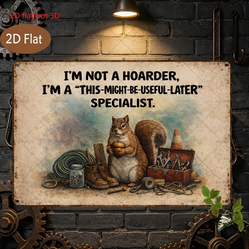 TEMU 2d Flat, [2d Flat] 1pc Plaques & Wall Art Outdoor Decor Vintage Funny Squirrel With Tools Quote Iron Sign 6×12 Inch For Garage Workshop For Man