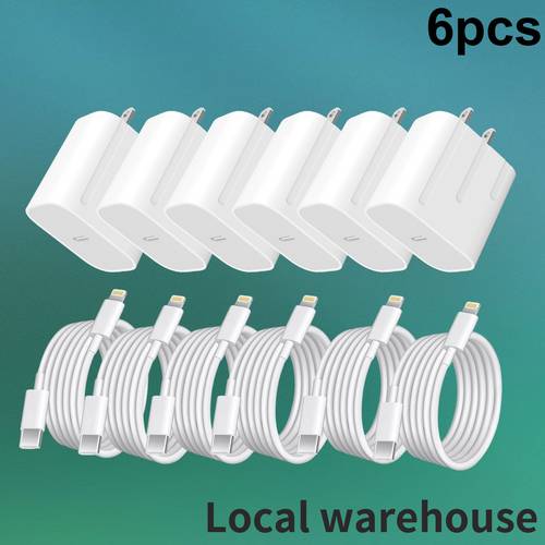 paquete de 6 cargadores rápidos pd de 20 w con cable usb-c a lightning, bloque de cargador de pared para iphone 14/13/12/11 pro max, kit de adaptador de carga rápida, stock local de . uu.