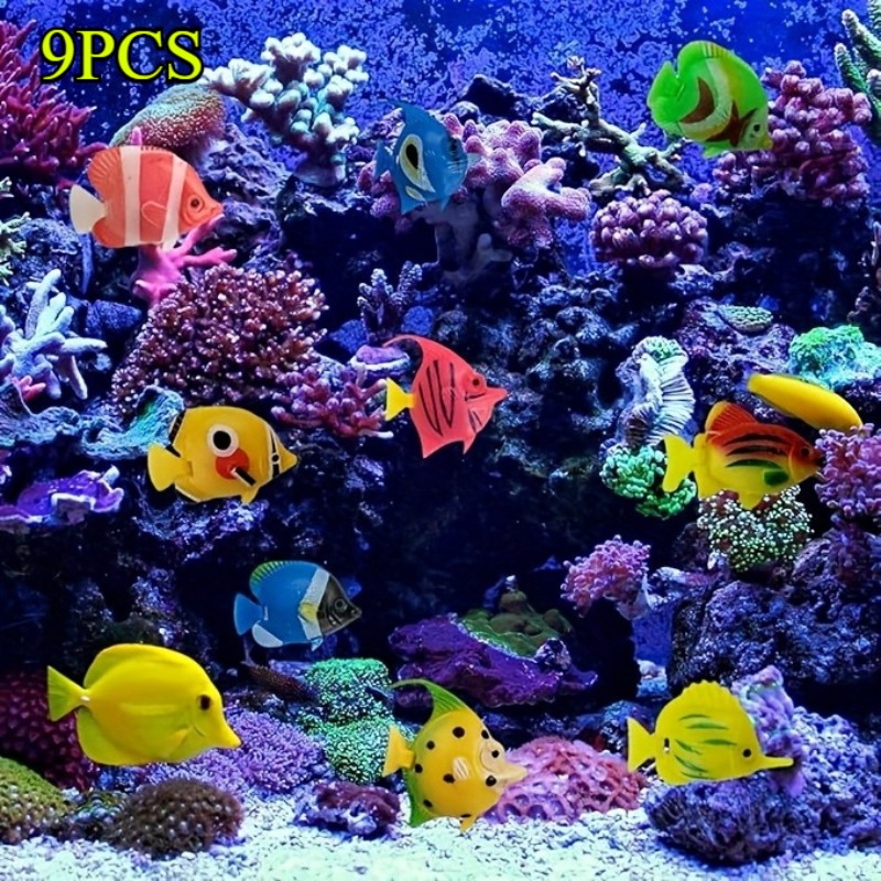 TEMU 9 Sets Of Floating Aquarium Fish Groups, Realistic Plastic Decorations, Suitable For Aquarium And Bathroom Decoration