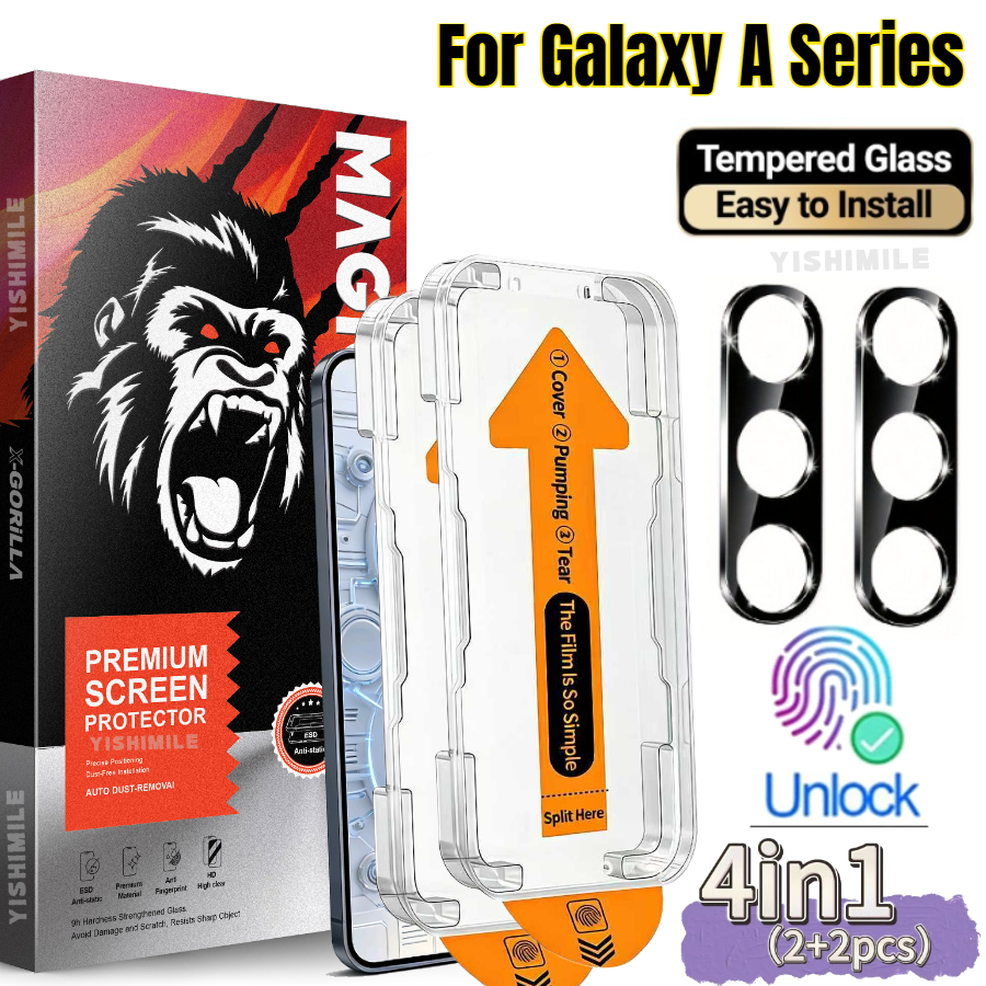 TEMU 4in1 2pcs Installation Tempered Glass Screen Protector 2pcs Camera Lens Protector, Suitable For For Galaxy A06 A07 A15 A16 A17 A25 A26 A34 A35