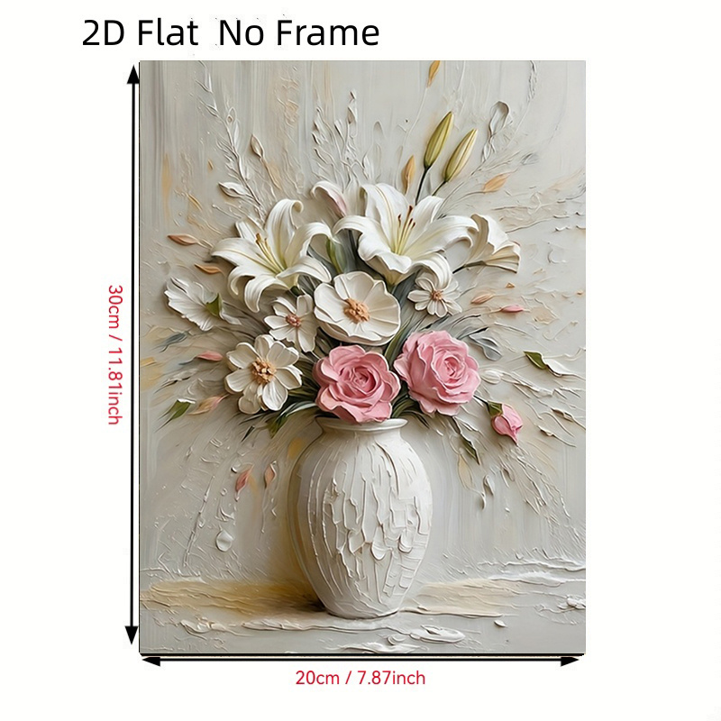 TEMU su tela 2D piatto, 2D piatto, 2D piatto senza cornice con lill� e , elegante decorazione murale , con vaso in stile , dimensioni: 8Inx12In,