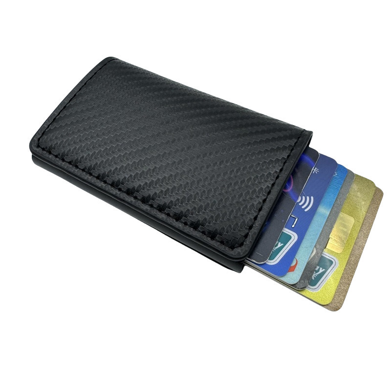 Monedero Delgado para Hombres con Bloqueo RFID - Estilo de Negocios en Aleación de Aluminio con Patrón de Fibra de Carbono, Portatarjetas y Efectivo, Protección Antirrobo, Diseño Elegante y Compacto - Regalo Ideal para el Día del Padre