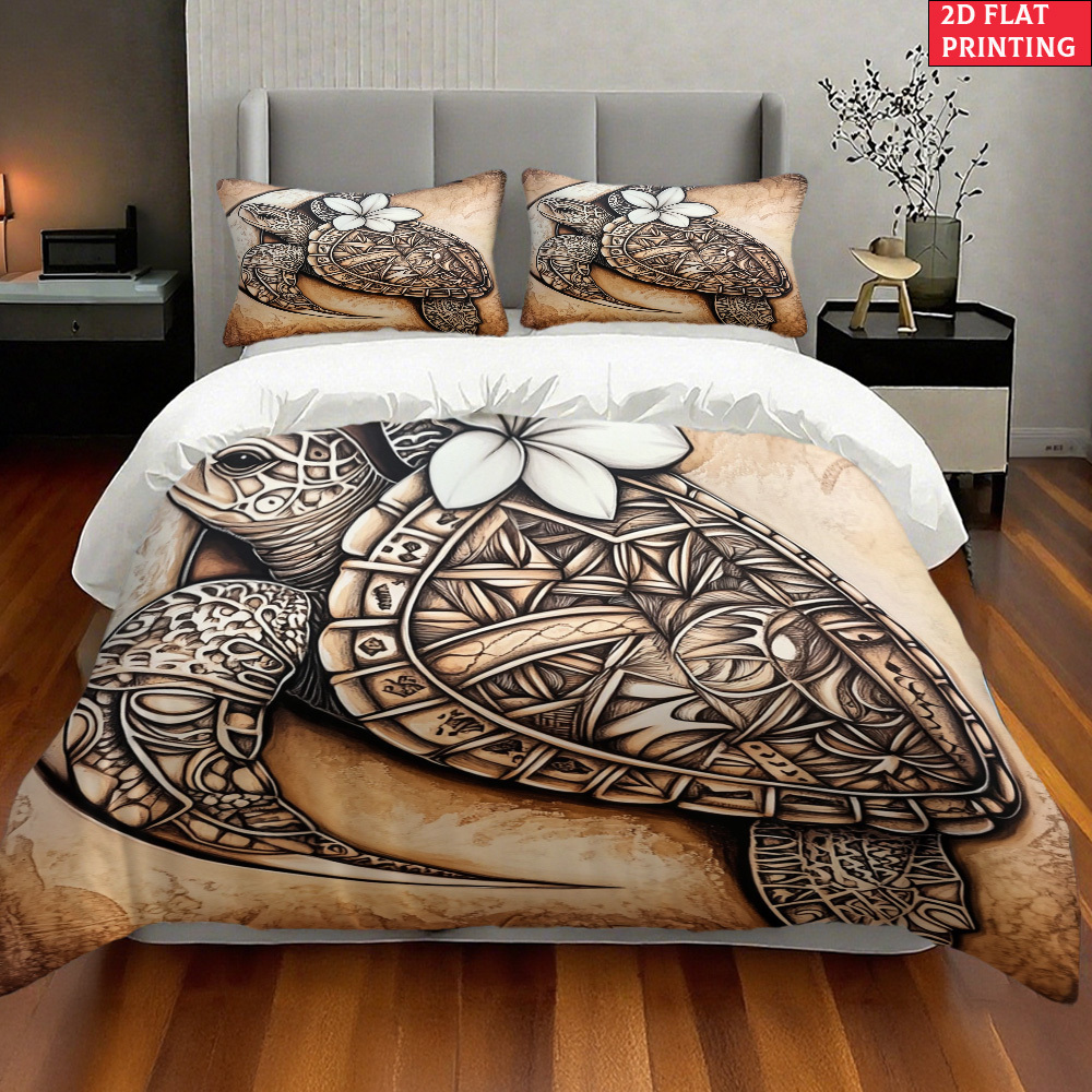 TEMU Impression 2D Plate 2/3pcs Tortue de Mer Portrait Impression HD pour Décoration de Chambre, Literie Housse de Couette Taies d'Oreiller (1 X