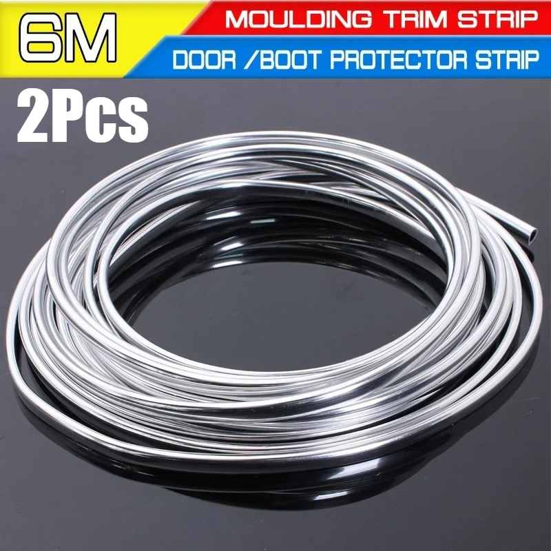 TEMU 2pcs Of 236.22-inch Chrome Plated Decorative Strips For Car Doors, Edge Scratch Resistant Protective Cover Strips, Rolled Chrome Plated