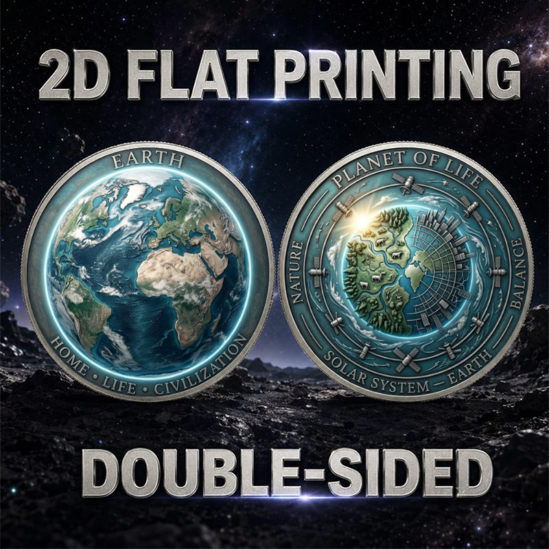 TEMU Replica Coin, 2d Plane Printing Commemorative Coin, 1pc, 1.57inch X 1.57inch, Earth Blue Ocean Continents Commemorative Coin, Home Solar System