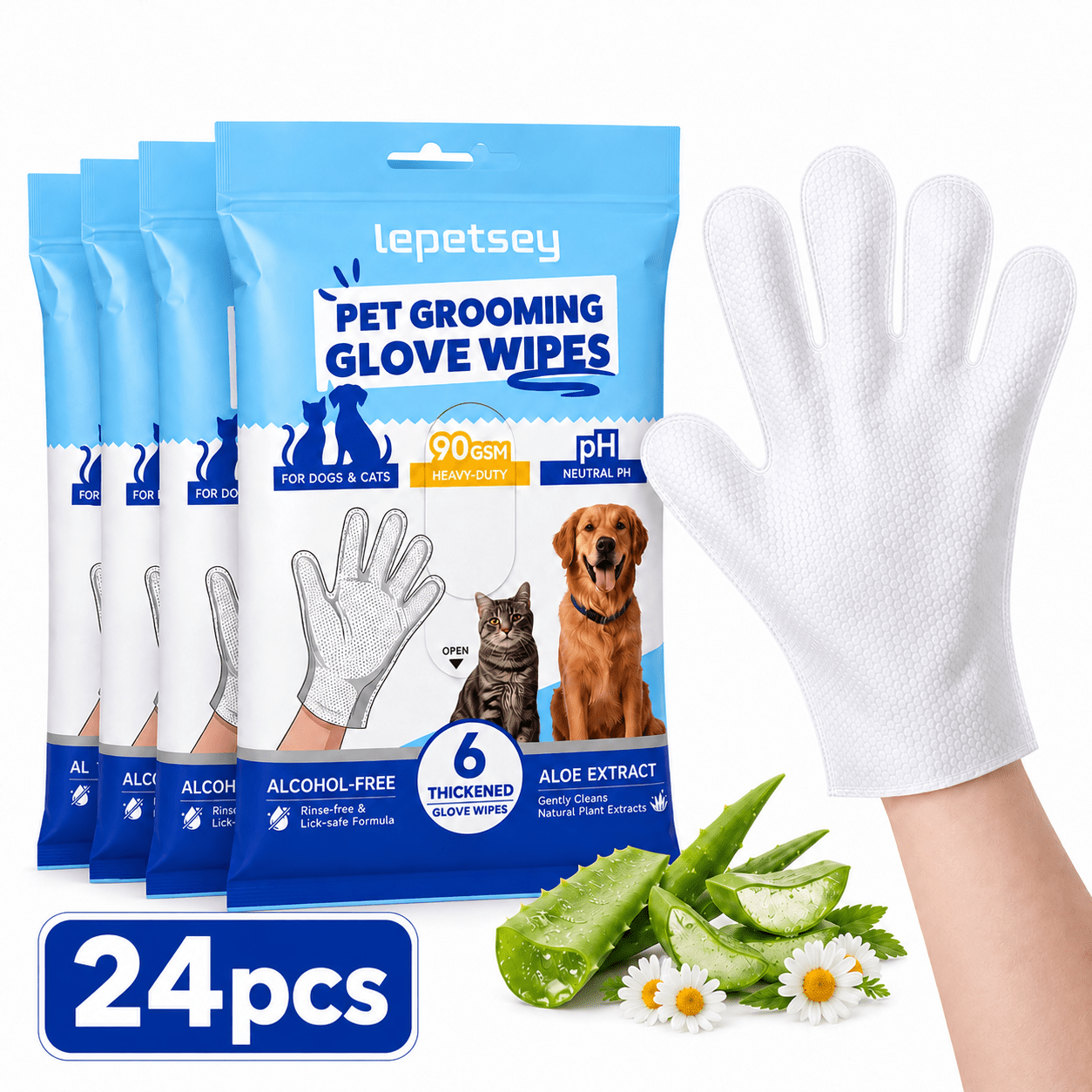 Image of 24pcs Pet Grooming Gloves Wipes, No-rinse Cleaning Gloves For Paws, Coat & Body, & Travel