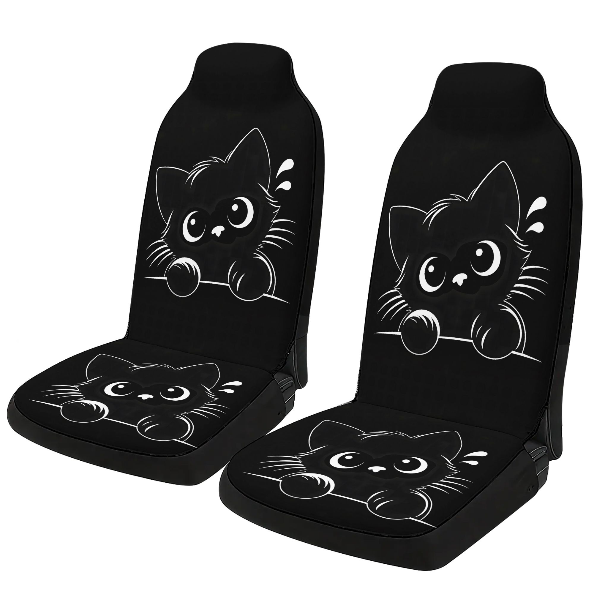 TEMU Black And White Cat Print Car Seat Cover Set Designed For Use.